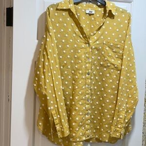 J Jill Oversized Yellow Blouse with Embroidered White Dots